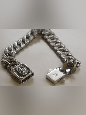 Clocks and Colours Sterling Goddess Motif Cuban Link Bracelet - Silver